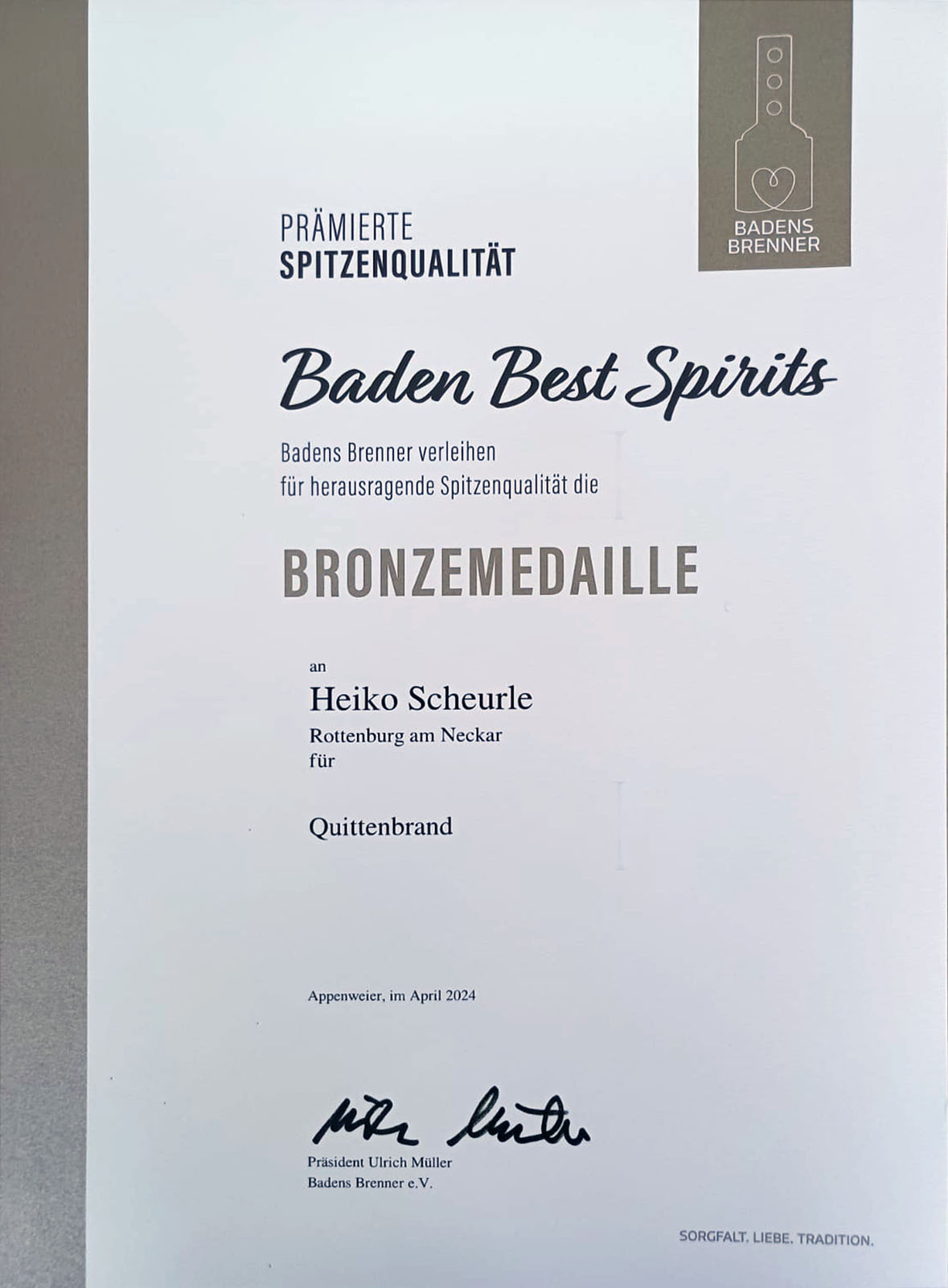 Urkunde Bronze – Badens Brenner